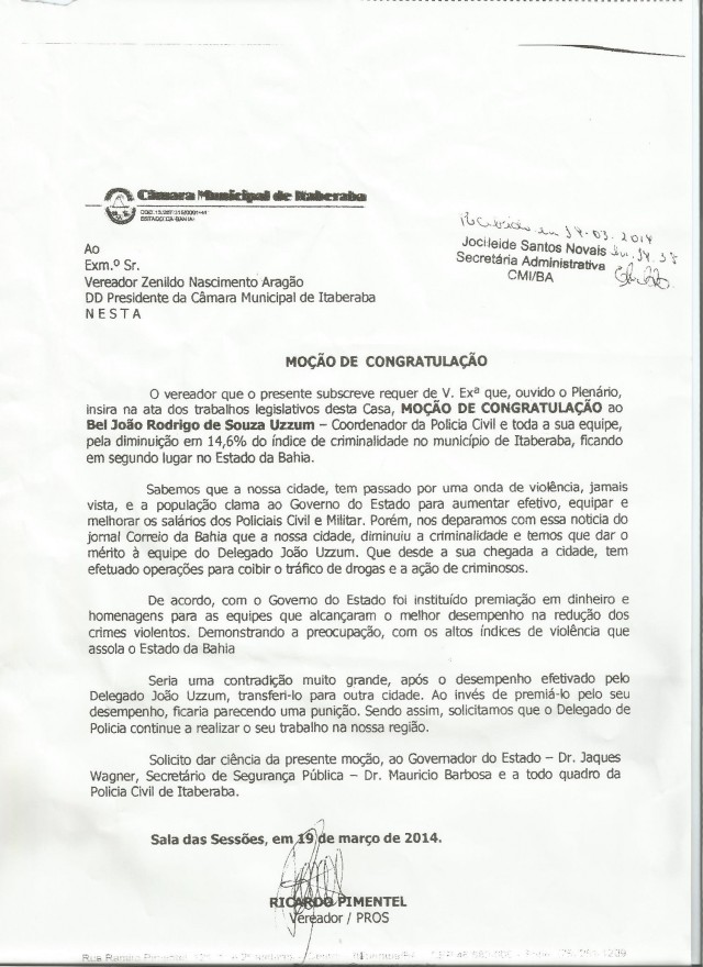 Moção câmara de vereadores