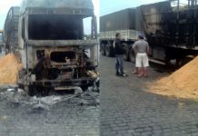 Carreta pega fogo na BR-242 em Itaberaba