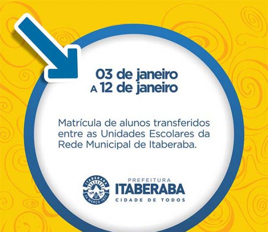 Matriculas dos alunos transferidos entres escolas da rede municipal de Itaberaba estão abertas até dia 12