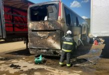 Ônibus que transportava 40 passageiros pega fogo na BR-242