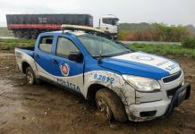 Quatro policiais ficam feridos após viatura capotar na BR-242