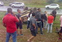 Viatura com três policiais capota na BR-324