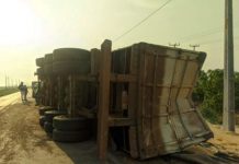 Caminhão carregado com 35 toneladas de milho tomba na BR-242