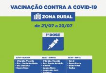 Confira o cronograma de vacinação contra Covid-19 na Zona Rural de Itaberaba