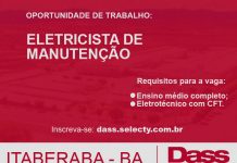 Oportunidade de trabalho para eletricista em Itaberaba