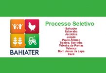 Processo Seletivo da Bahiater oferta 34 vagas em Itaberaba e outras cidades