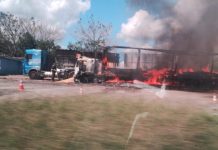 Carreta pega fogo em posto de combustíveis da BR-116 Carreta pega fogo em posto de combustíveis da BR-116