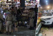 Motorista revoltado invade supermercado com carro