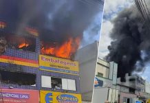 Incêndio de grandes proporções atinge lojas de alimentos e embalagens Incêndio de grandes proporções atinge duas lojas no centro de Feira de Santana