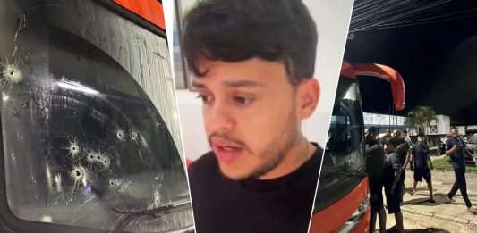 Ônibus do cantor Thiago Aquino é alvo de tiros em tentativa de assalto Ônibus com músicos e produtores do cantor Thiago Aquino é alvo de tiros em tentativa de assalto na BA