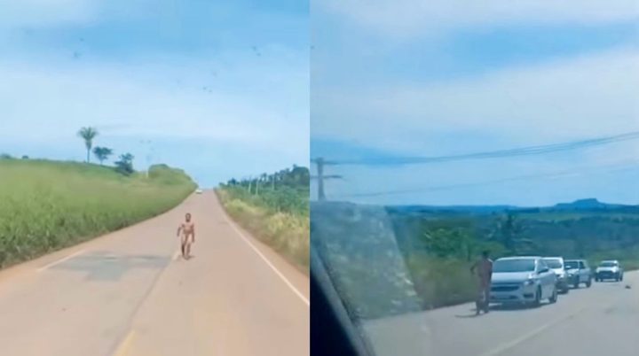 Homem nu causa pânico e paralisa trânsito na MT-344 entre Dom Aquino e Rondonópolis
