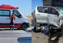 Homem de 43 anos morre em colisão de moto com caminhonete na BR-242