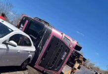 Caminhão carregado de óleo de soja tomba na BA-026 e carga é saqueada