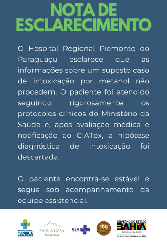 Nota de esclarecimento do Hospital de Itaberaba