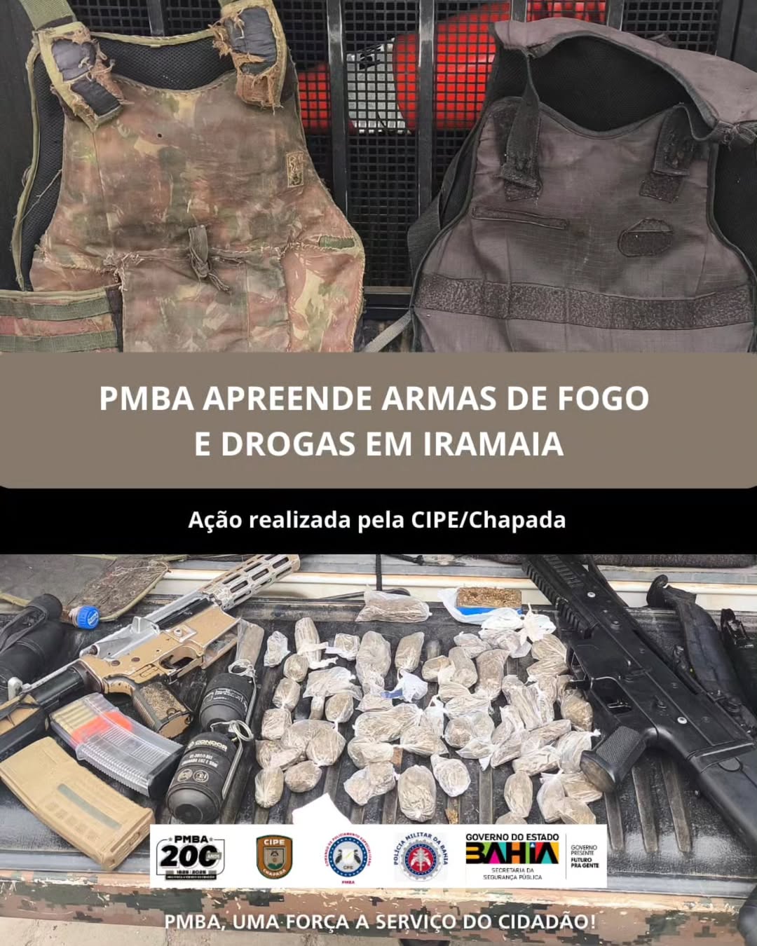 PMBA apreende fuzil de uso restrito e arsenal durante operação na zona rural de Iramaia