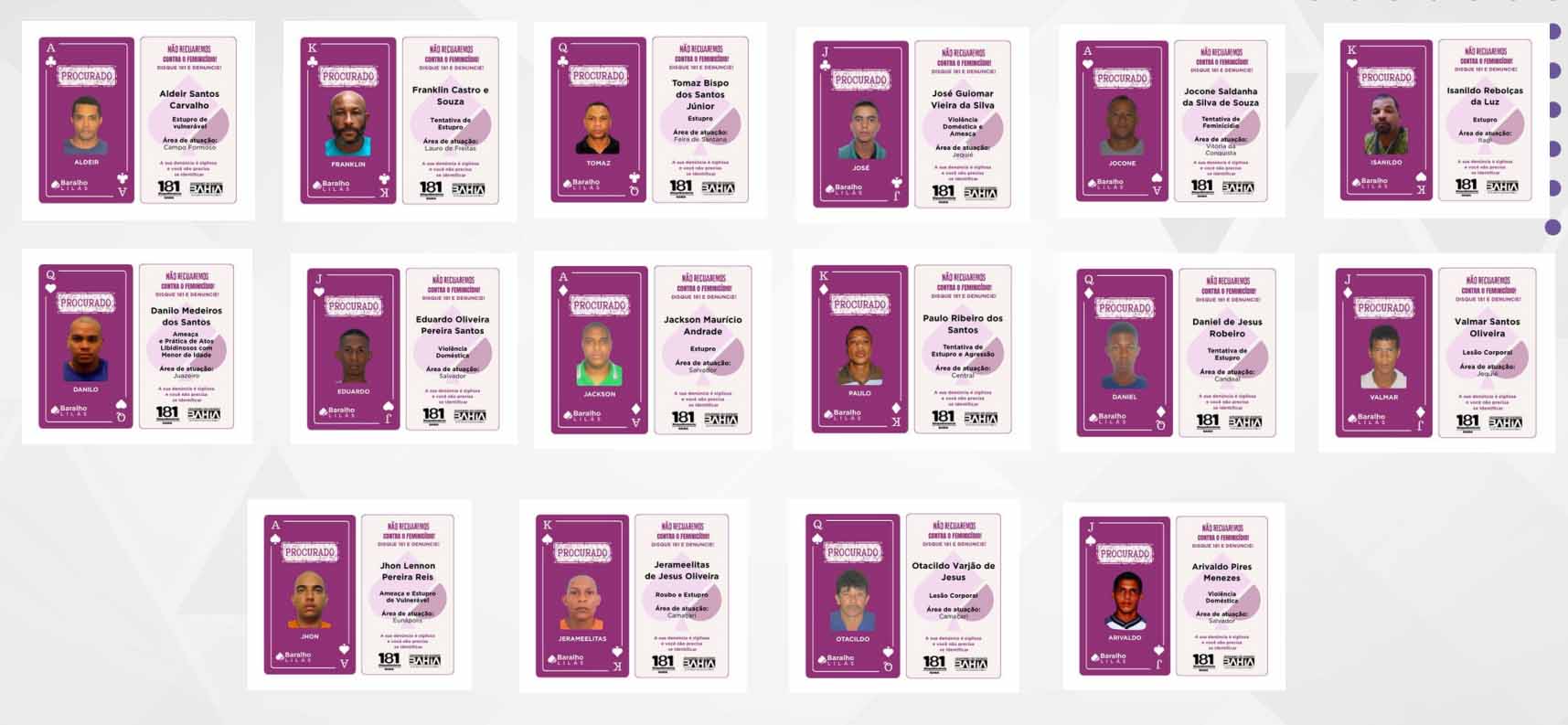 Conheça os 16 criminosos que integram o Baralho Lilás da SSP
