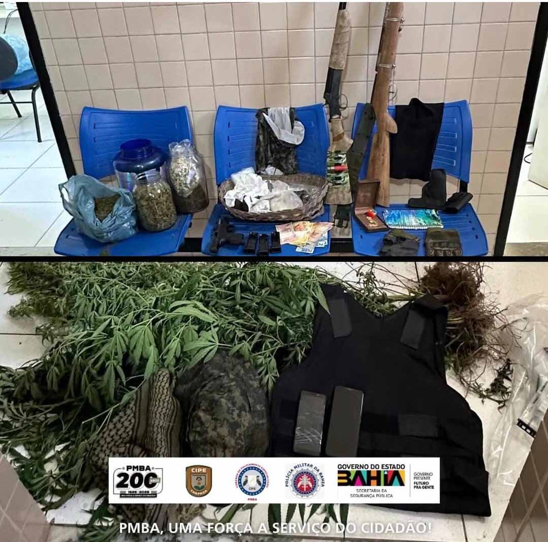 CIPE/Chapada apreende drogas, armas e colete balístico após confronto na zona rural de Palmeiras