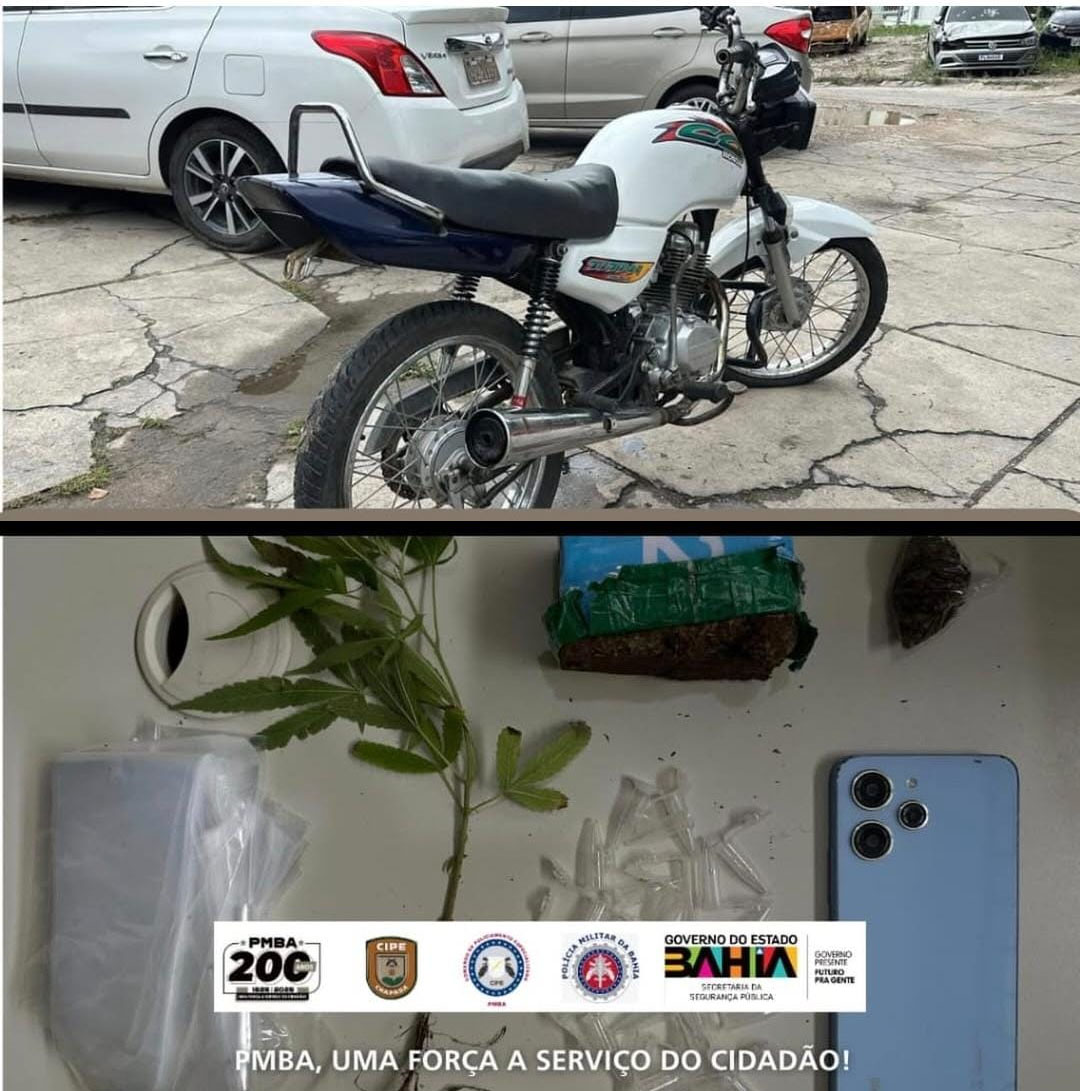 Policia apreende drogas e moto adulterada após perseguição em Piritiba