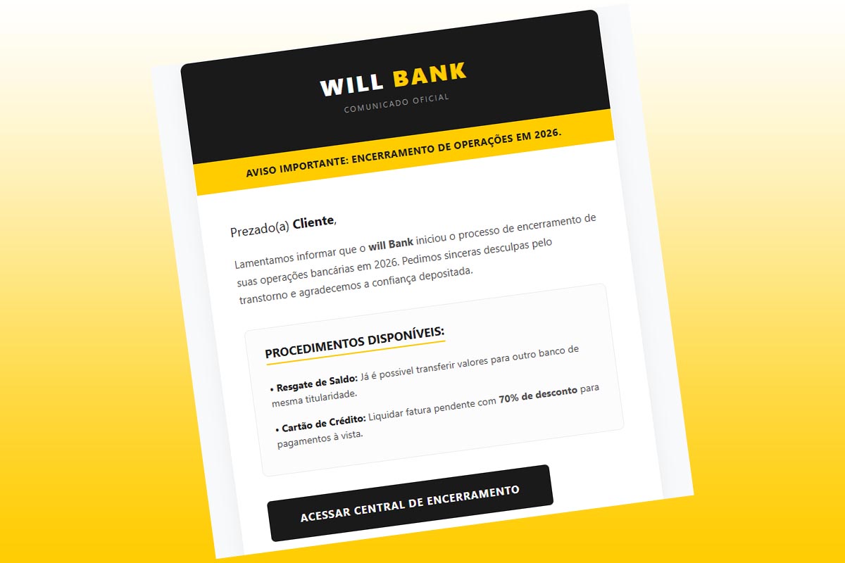 Email falso de resgate de saldo do Will Bank