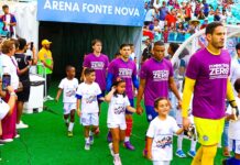 SPM-BA reforça campanha pelo fim da violência contra as mulheres durante jogo Bahia x Galícia na Arena Fonte Nova