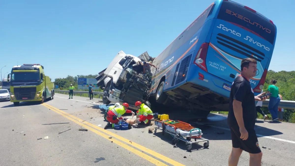 Acidente entre ônibus e carreta deixa seis mortos na BR-116