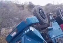 Caminhão carregado com telhas tomba em rodovia Caminhão carregado com telhas tomba em rodovia