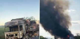 Carreta pega fogo na BR-242 na região de Itaberaba Carreta pega fogo na BR-242 na região de Itaberaba
