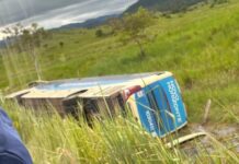 Ônibus da Novo Horizonte que seguia para Vitória da Conquista tomba na BA-670 Ônibus da Novo Horizonte que seguia para Vitória da Conquista tomba na BA-670