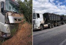 Colisão frontal entre carretas na BR-242 deixa um motorista morto Colisão frontal entre carretas na BR-242 deixa um motorista morto
