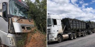 Colisão frontal entre carretas na BR-242 deixa um motorista morto Colisão frontal entre carretas na BR-242 deixa um motorista morto