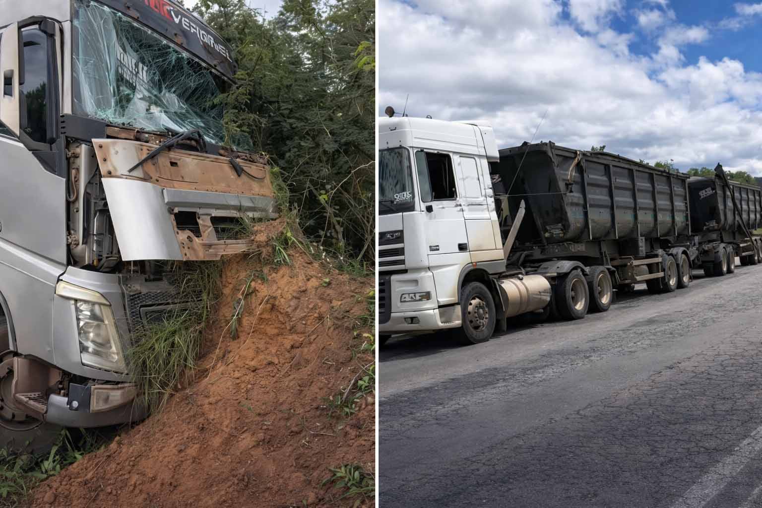 Colisão frontal entre carretas na BR-242 deixa um motorista morto