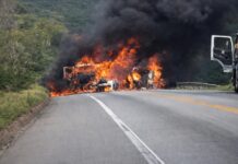 Acidente com quatro veículos provoca incêndio e interdita BR-116 Acidente com quatro veículos provoca incêndio e interdita BR-116