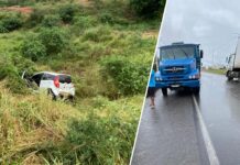 Veículo desce ribanceira e vai parar no mato às margens da BR-242 em Itaberaba Veículo desce ribanceira e vai parar no mato às margens da BR-242 em Itaberaba