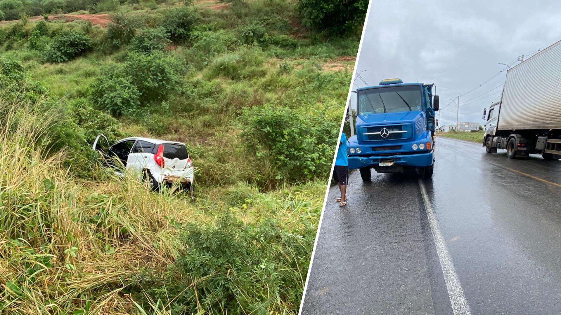 Veículo desce ribanceira e vai parar no mato às margens da BR-242 em Itaberaba