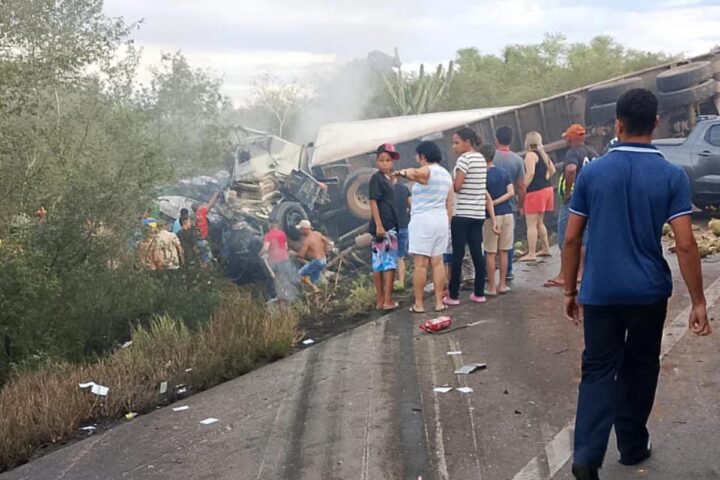 Colisão entre van e caminhão deixa oito mortos na BR-116