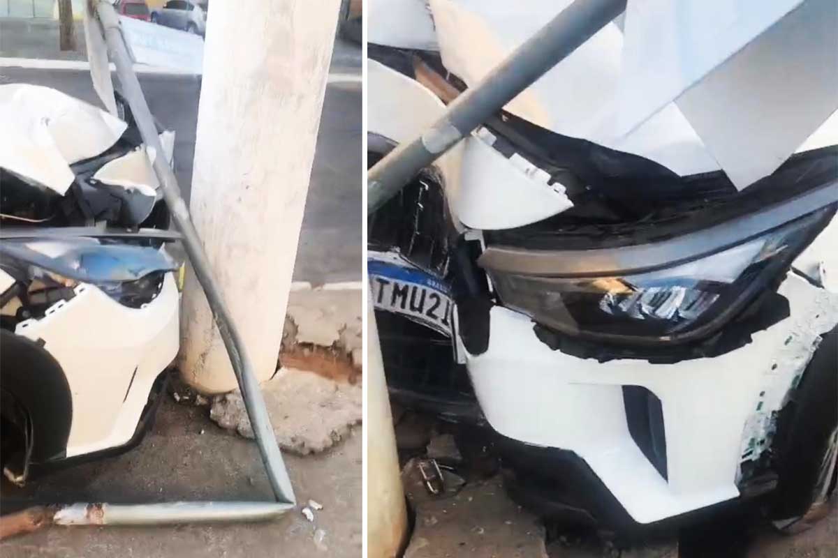 Carro colide contra poste na Avenida Ruy Barbosa em Itaberaba
