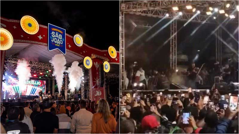 Estrutura de palco desaba durante show de Amado Batista em festa de São João na Bahia