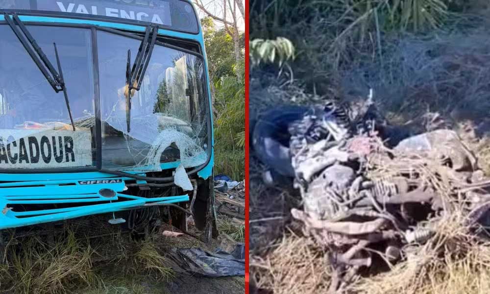 Motociclista morre após bater de frente com ônibus