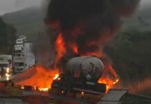 Carreta pega fogo após colisão na BR-116; pista foi interditada Carreta pega fogo após bater em outro veículo na BR-116, no interior da Bahia; pista foi interditada
