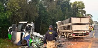 Acidente entre micro-ônibus e carreta deixa 23 mortos e cinco feridos Acidente entre micro-ônibus e carreta deixa 23 mortos e cinco feridos