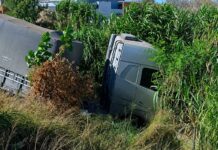 Carreta desce sozinha e cai em ribanceira às margens da BR-242 Carreta desce sozinha e cai em ribanceira às margens da BR-242, em Oliveira dos Brejinhos