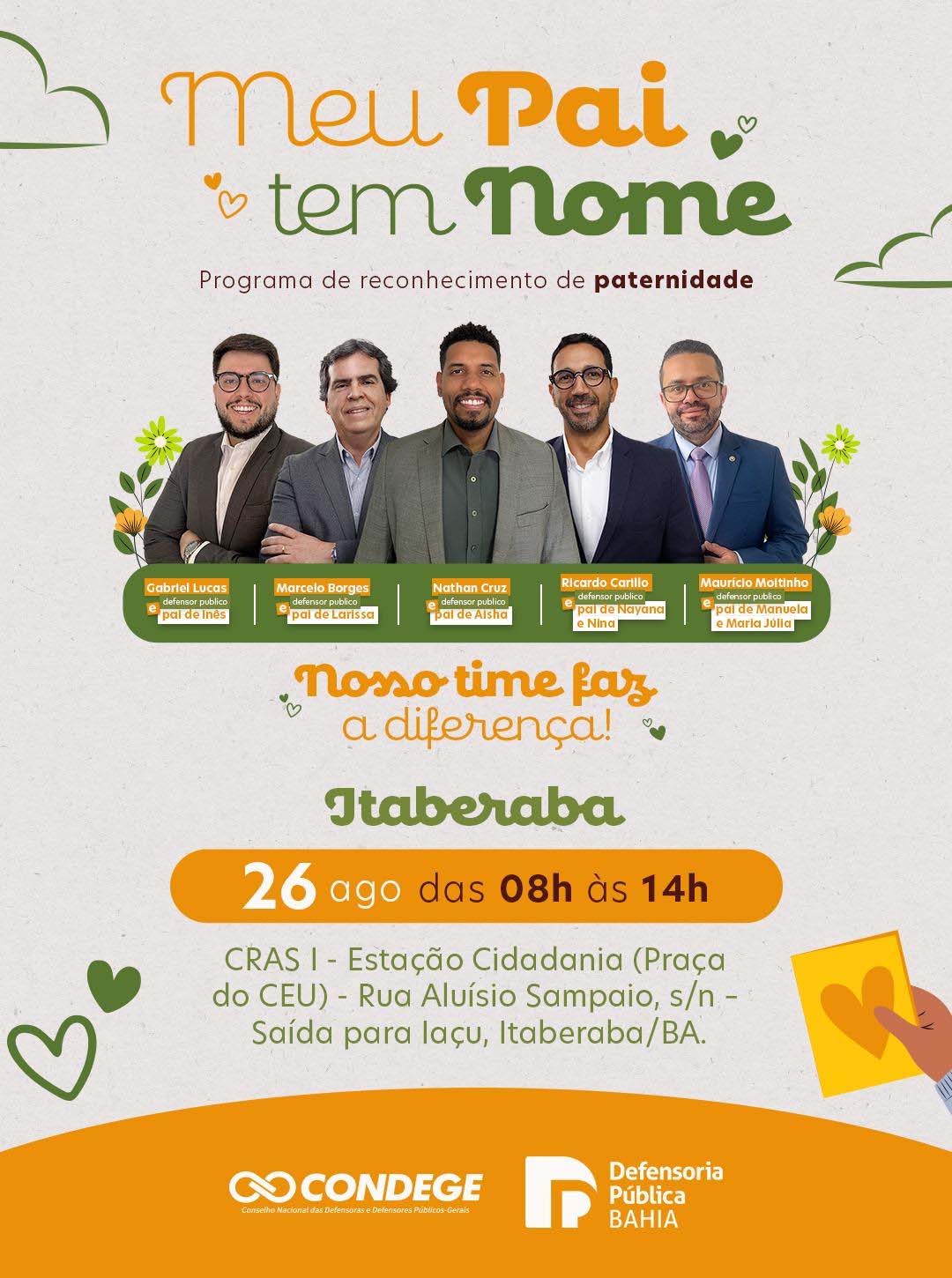 Defensoria promove campanha “Meu Pai Tem Nome” em Itaberaba com exame de DNA gratuito