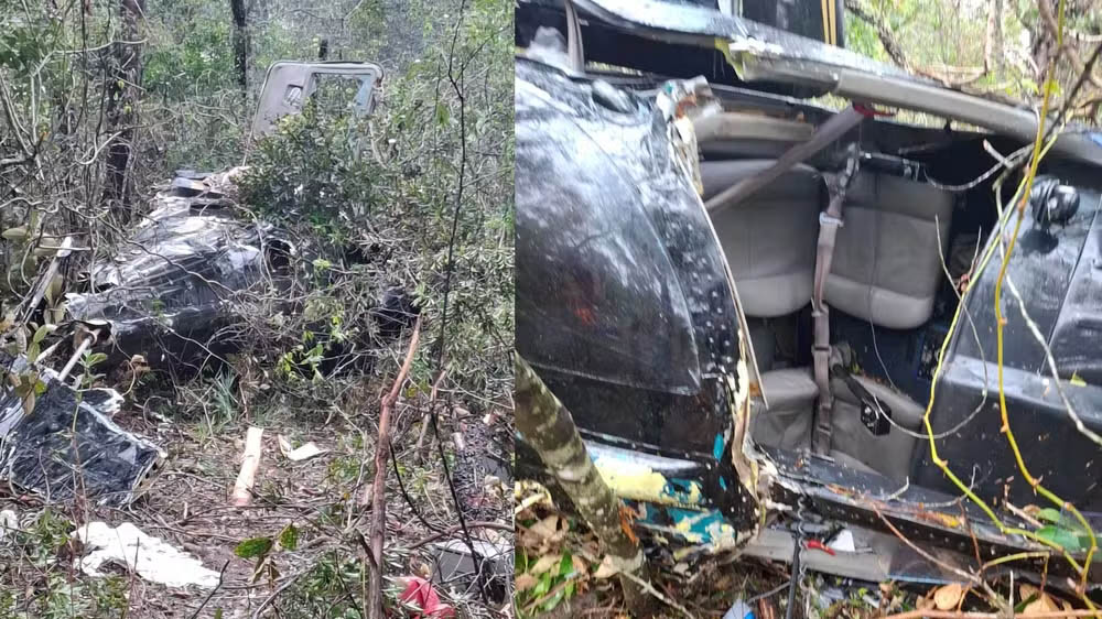 Helicóptero caiu em uma área de mata em Iaras (SP)