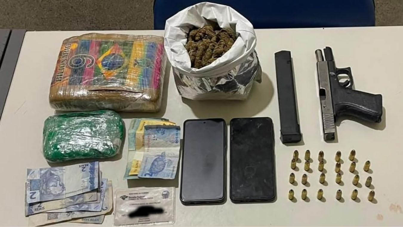 PM apreende pistola, munições e drogas durante operação no Jardim das Palmeiras